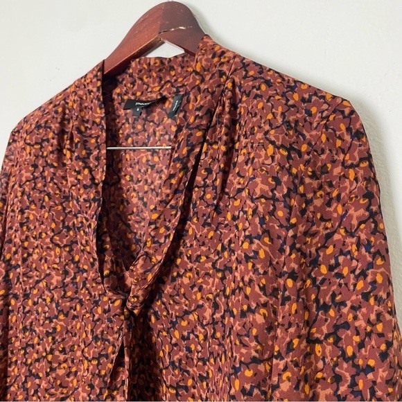 THEORY Blouson Sleeve Top in Floral Silk Crepe Brown Copper Size Small - Picture 8 of 15